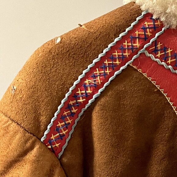 Vintage 70s Retro Shearling Handmade Folk Alfghan Polish Penny Lane Jacket Sz S - Picture 7 of 14